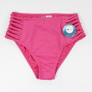 Decree Womens High Rise Stretch Spaghetti Cords Cheeky Bikini Bottom Pink Size S